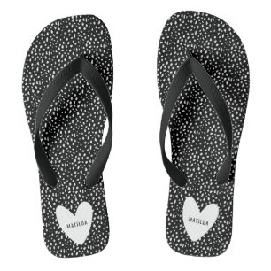Black and white spot with heart personalised thongs