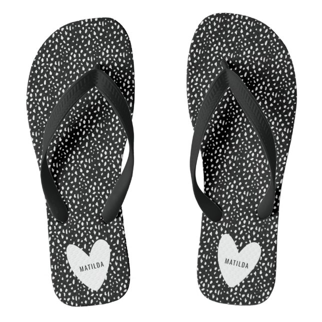 Black and white spot with heart personalised thongs (Footbed)