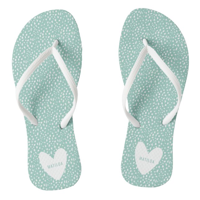 Black and white spot with heart personalised thongs (Footbed)