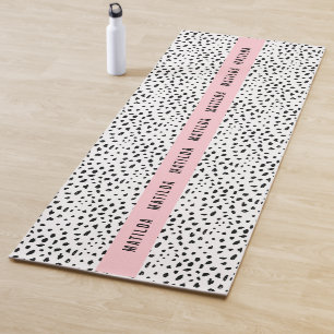Black and white spot with pink stripe personalised yoga mat