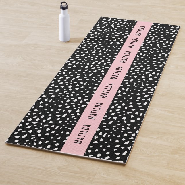 Black and white spot with pink stripe personalised yoga mat (In Situ)