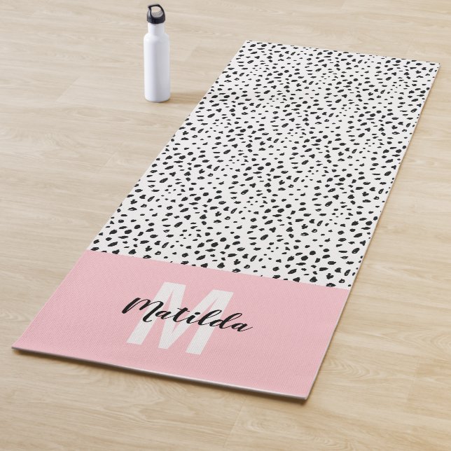 Black and white spot with pink stripe personalised yoga mat (In Situ)