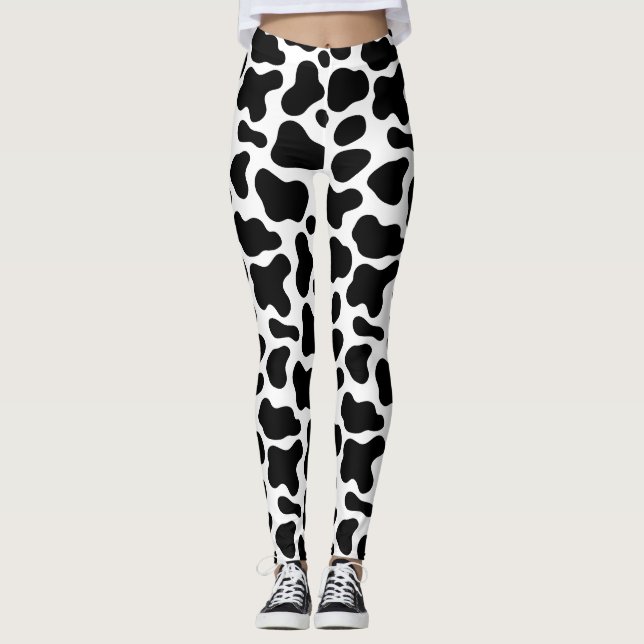 black and white spots, cow pattern leggings (Front)