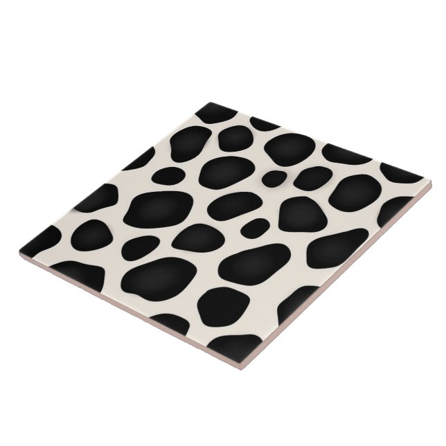 Black and white spots cow print ceramic tile (Side)