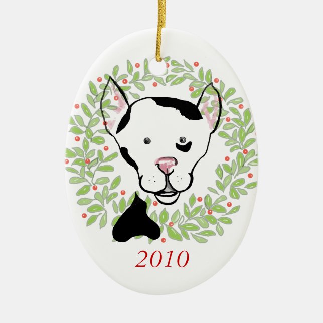 Black and White Spotted Dog Ornament (Front)