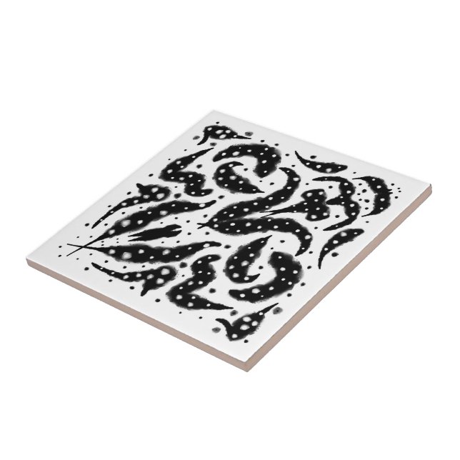 Black And White Spotted Wet Fish Abstract Art Ceramic Tile (Side)