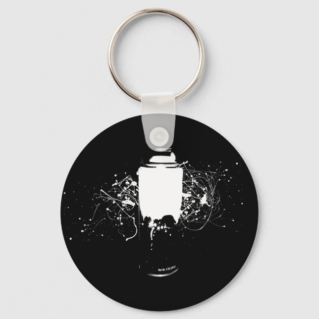 Black and White Spray Paint Can Splatter Art Key Ring (Front)
