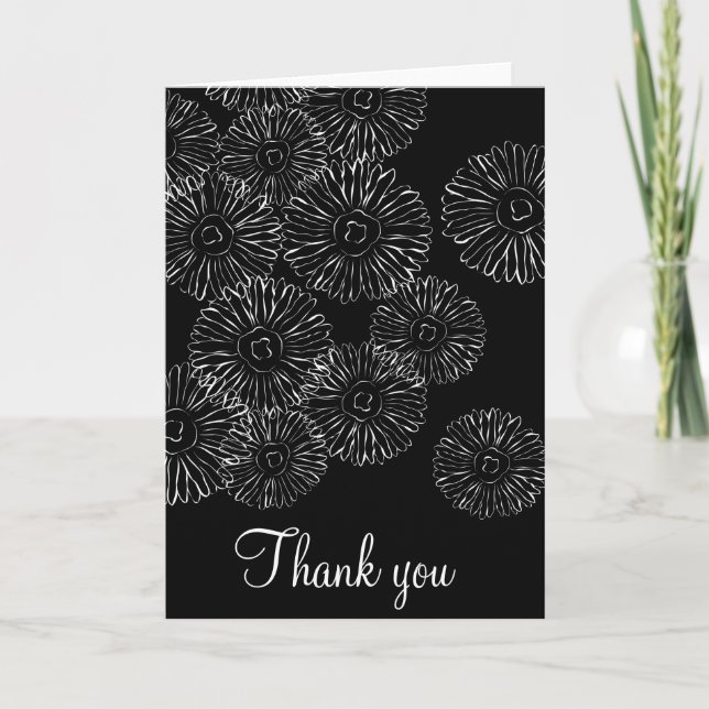 Black and white spring flowers Thank you Card (Front)