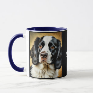 Black and White Springer Spaniel. Personalised Mug