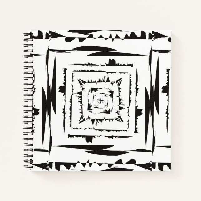 Black and White Square Abstract Pattern Notebook (Front)