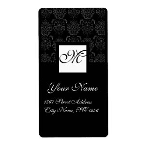 BLACK AND WHITE SQUARE DAMASK MONOGRAM