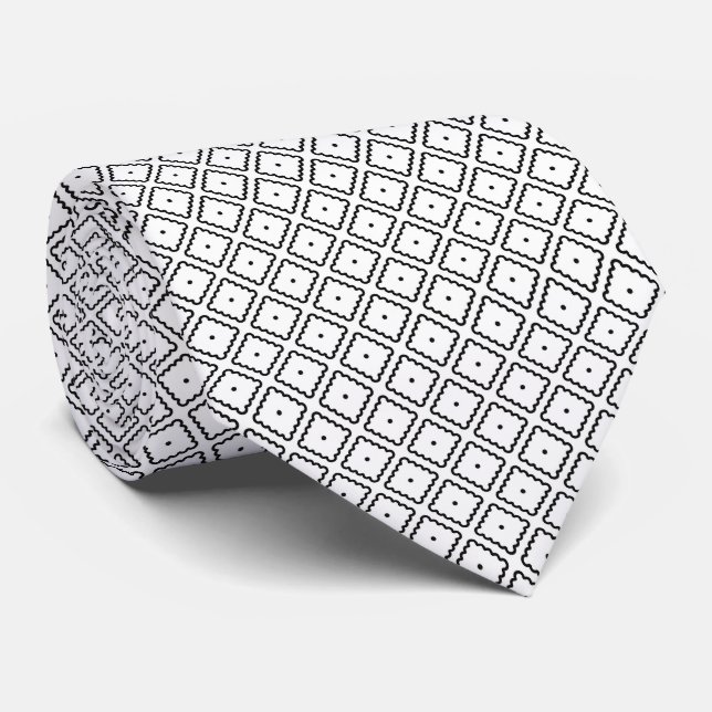Black and White Square Dot Pattern Tie (Rolled)