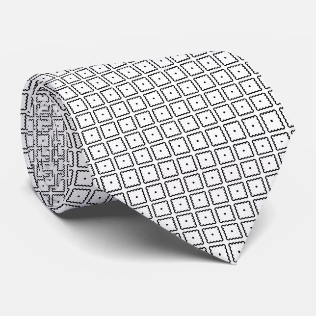 Black and White Square Dot Pattern Tie (Rolled)