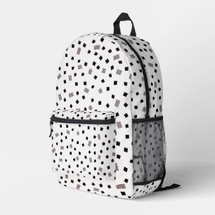 Black and White Square Geometric Pattern Printed Backpack