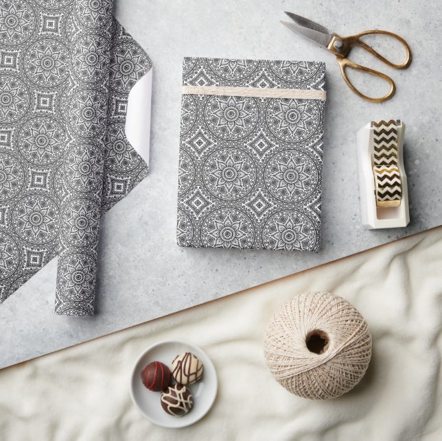 Black and White Square Mandala Wrapping Paper (Crafts)