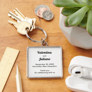 Black and White Square Metal Wedding Keychain