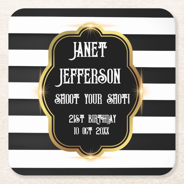 Black and White  Square Paper Coaster (Front)