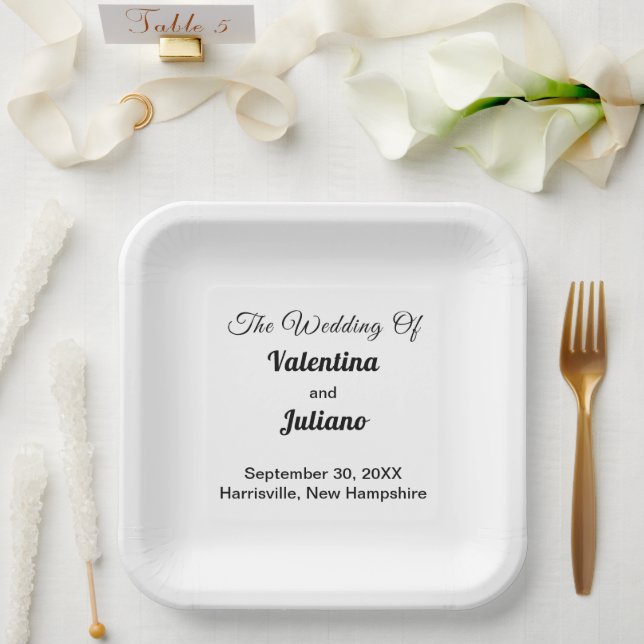 Black and White Square Wedding Paper Plates (Wedding)