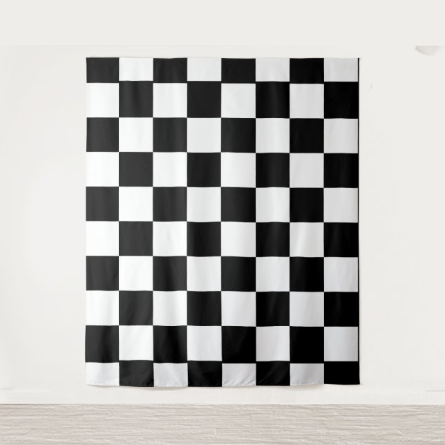 Black and White Squares Chess Board Tapestry (Front)