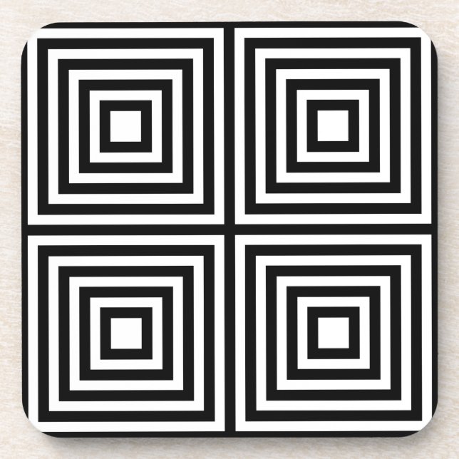 Black and White Squares in Squares Coaster (Front)