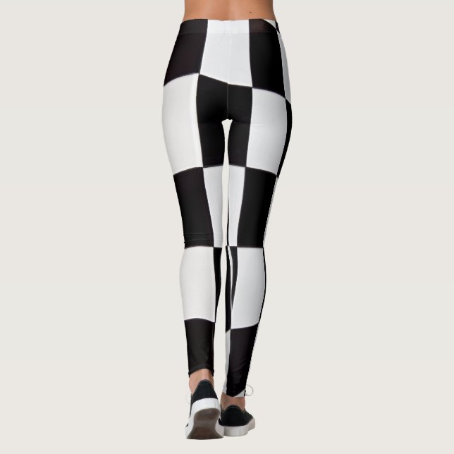 Black and White Squares Pattern Leggings – Classic (Back)