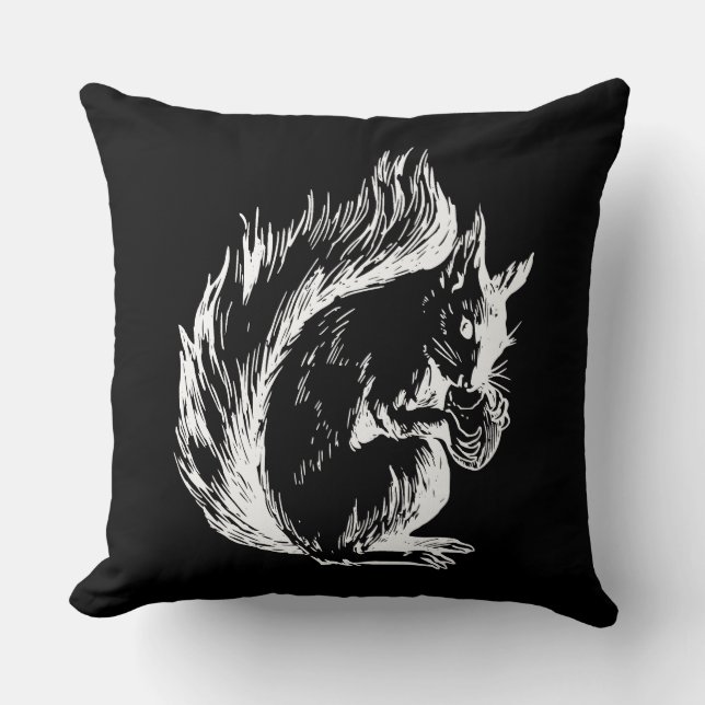 Black and White Squirrel Art Cushion (Front)