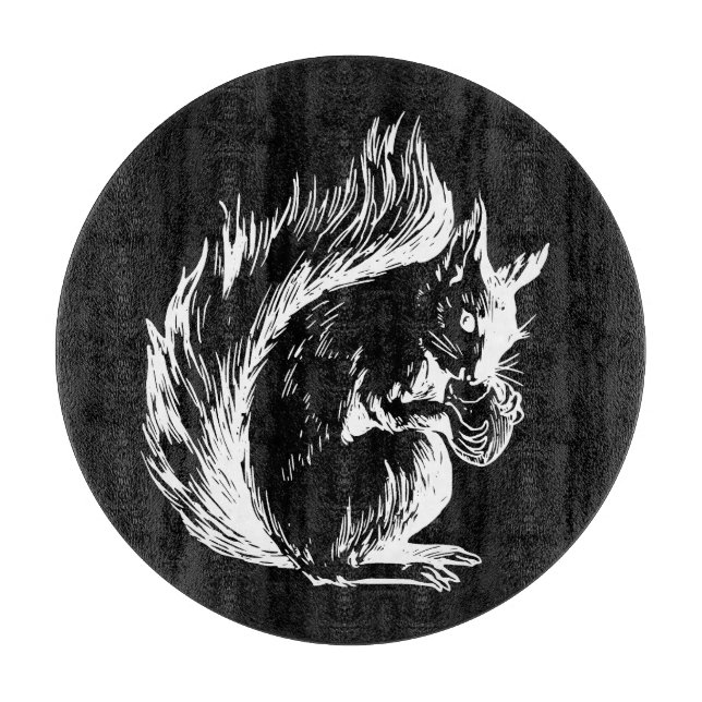 Black and White Squirrel Art Cutting Board (Front)