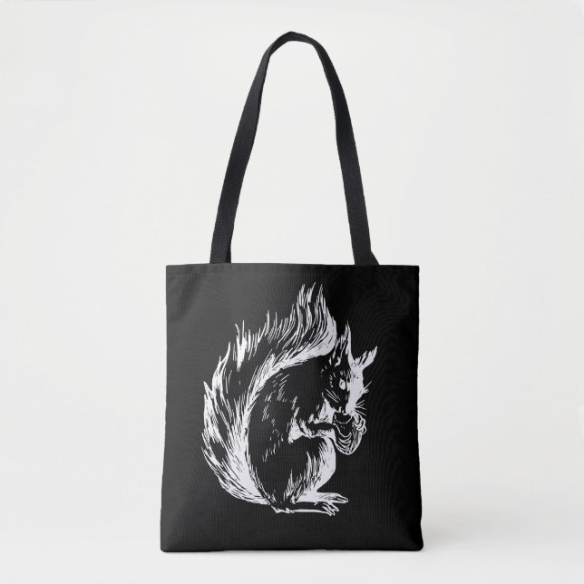 Black and White Squirrel Art Tote Bag (Front)