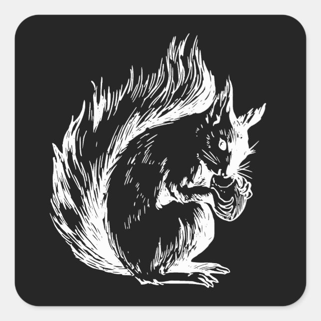 Black and White Squirrel Design Square Sticker (Front)