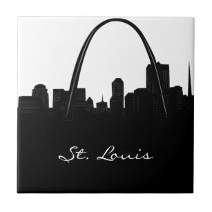 Black and White St. Louis Skyline Ceramic Tile
