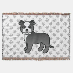 Black And White Staffordshire Bull Terrier Dog Throw Blanket