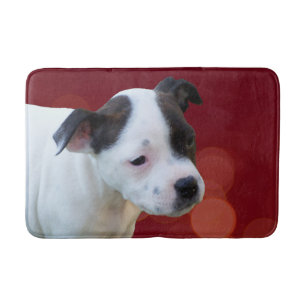 Black And White Staffordshire Bull Terrier Puppy, Bath Mat