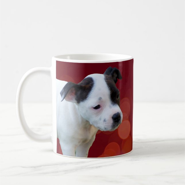 Black And White Staffordshire Bull Terrier Puppy, Coffee Mug (Left)