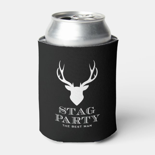 Black and White Stag Party Personalised Can Cooler (Can Front)