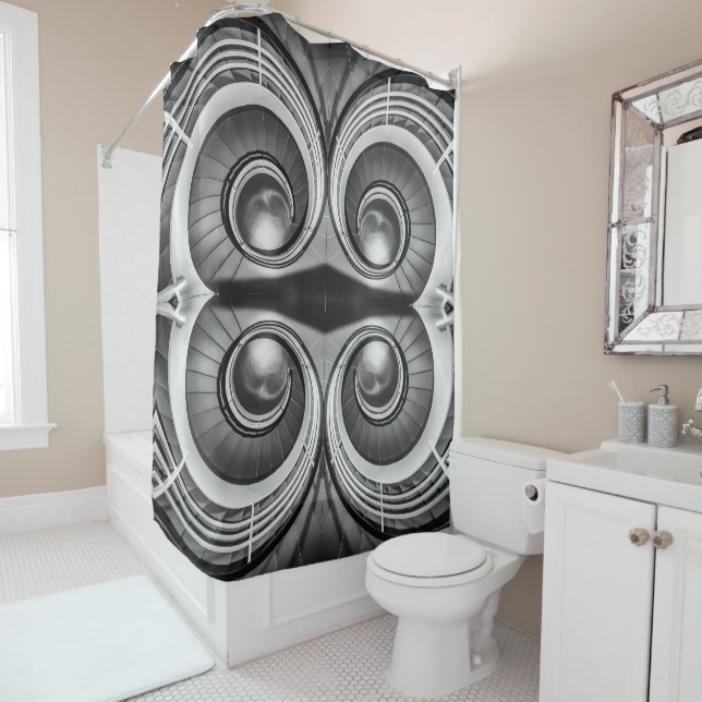 Black and white staircase x-large pattern shower curtain (In Situ)