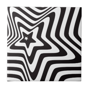 Black and White Star Illusion Ceramic Tile