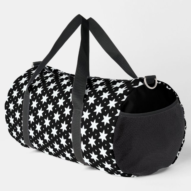 Black and White Star Pattern  Duffle Bag (Right Corner)