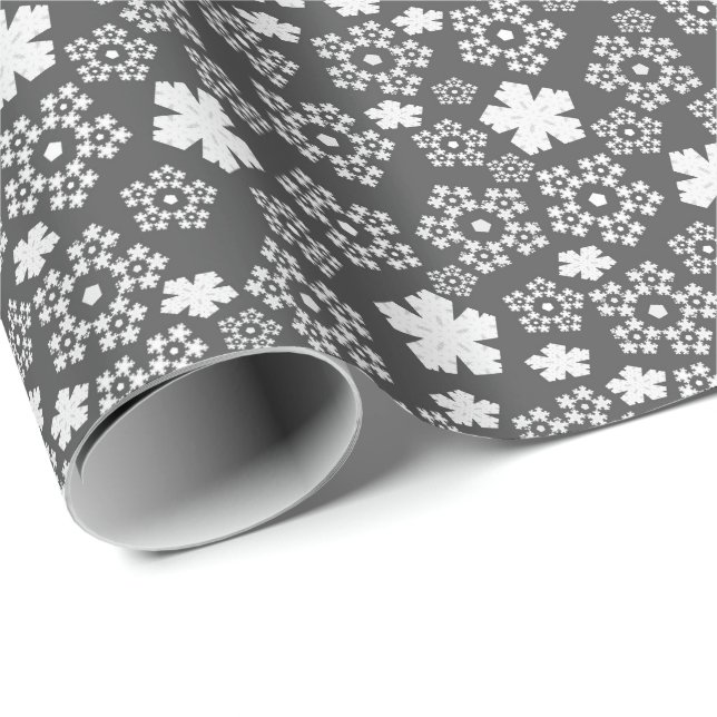 Black and White Star & Snowflakes Winter Pattern Wrapping Paper (Roll Corner)
