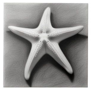 Black and White Starfish Ceramic Tile