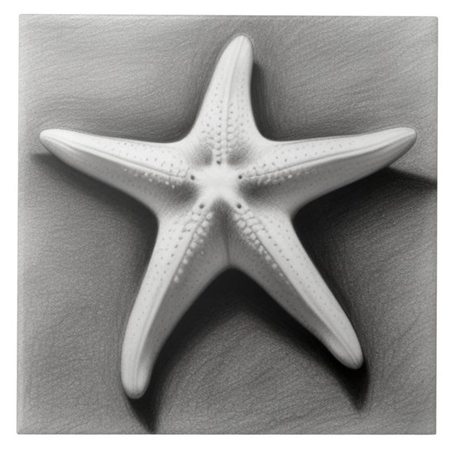 Black and White Starfish Ceramic Tile (Front)