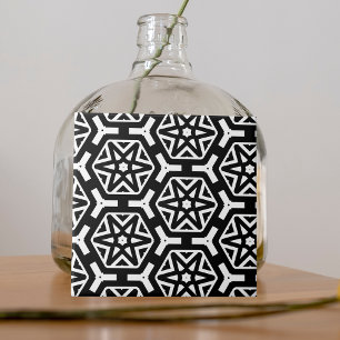 Black and White Stars and Hexagons Pattern Ceramic Tile