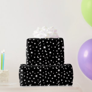 Black and White Stars and Moons Wrapping Paper