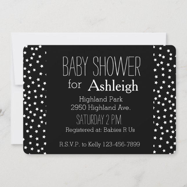 Black and White Stars baby shower Invitation (Front)