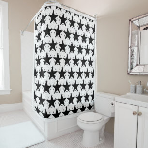 Black and White Stars Circle Geometric Pattern Shower Curtain