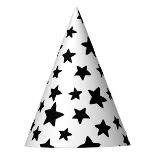 Black and White Stars Doodles Pattern Birthday Party Hat