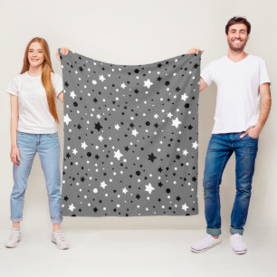 Black and White Stars On Grey Fleece Blanket