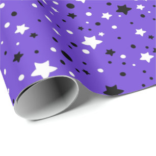 black and white stars on purple wrapping paper