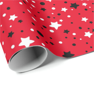black and white stars on red wrapping paper