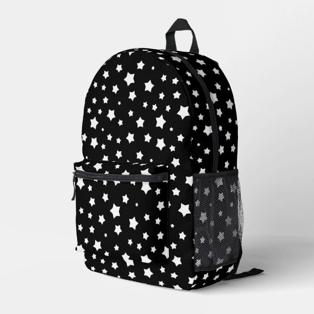 Black and white stars pattern printed backpack (Back Corner Right)