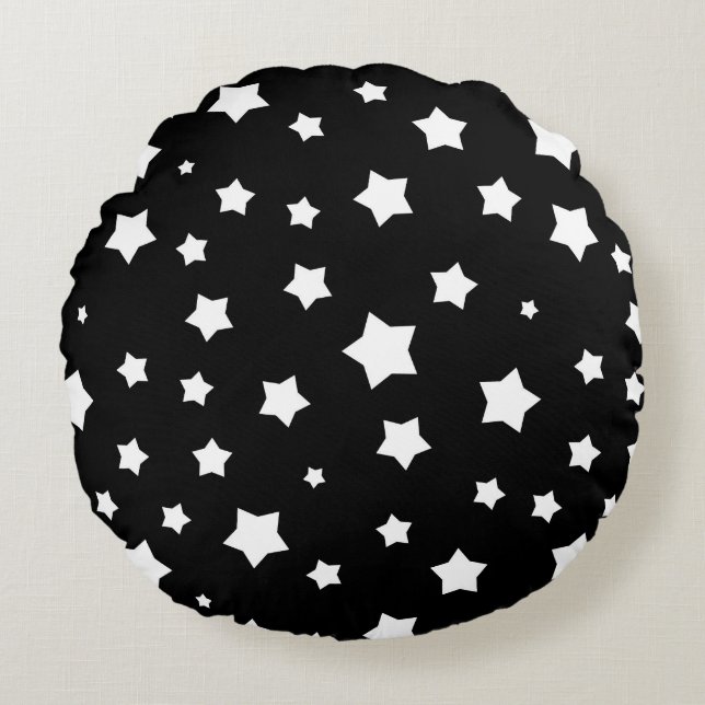 Black and white stars pattern round cushion (Front)